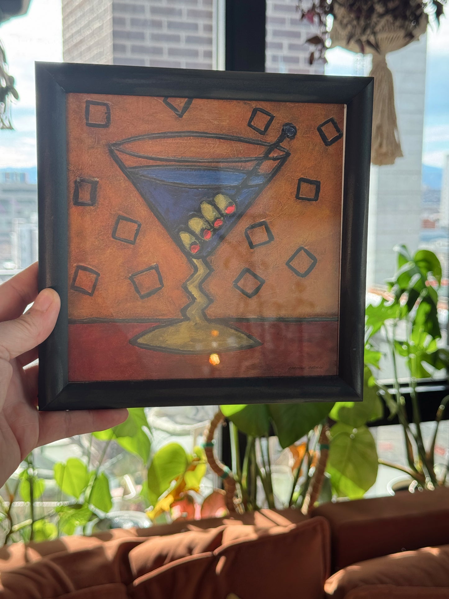 Set of 2 Vintage Martini Art Prints – Framed Cocktail Wall Art – 8x8