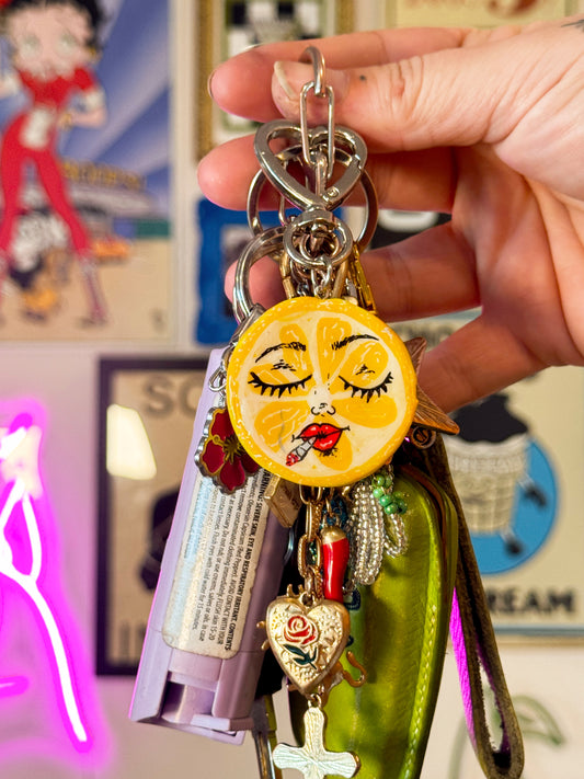 Smoking Lemon Keychain – Handmade Polymer Clay Bag Charm