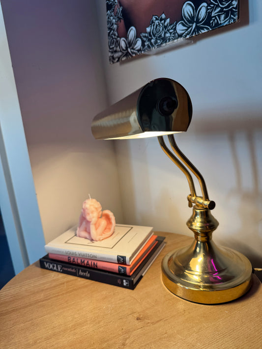 Vintage Brass Banker Style Lamp – Adjustable Arm & Shade – Working