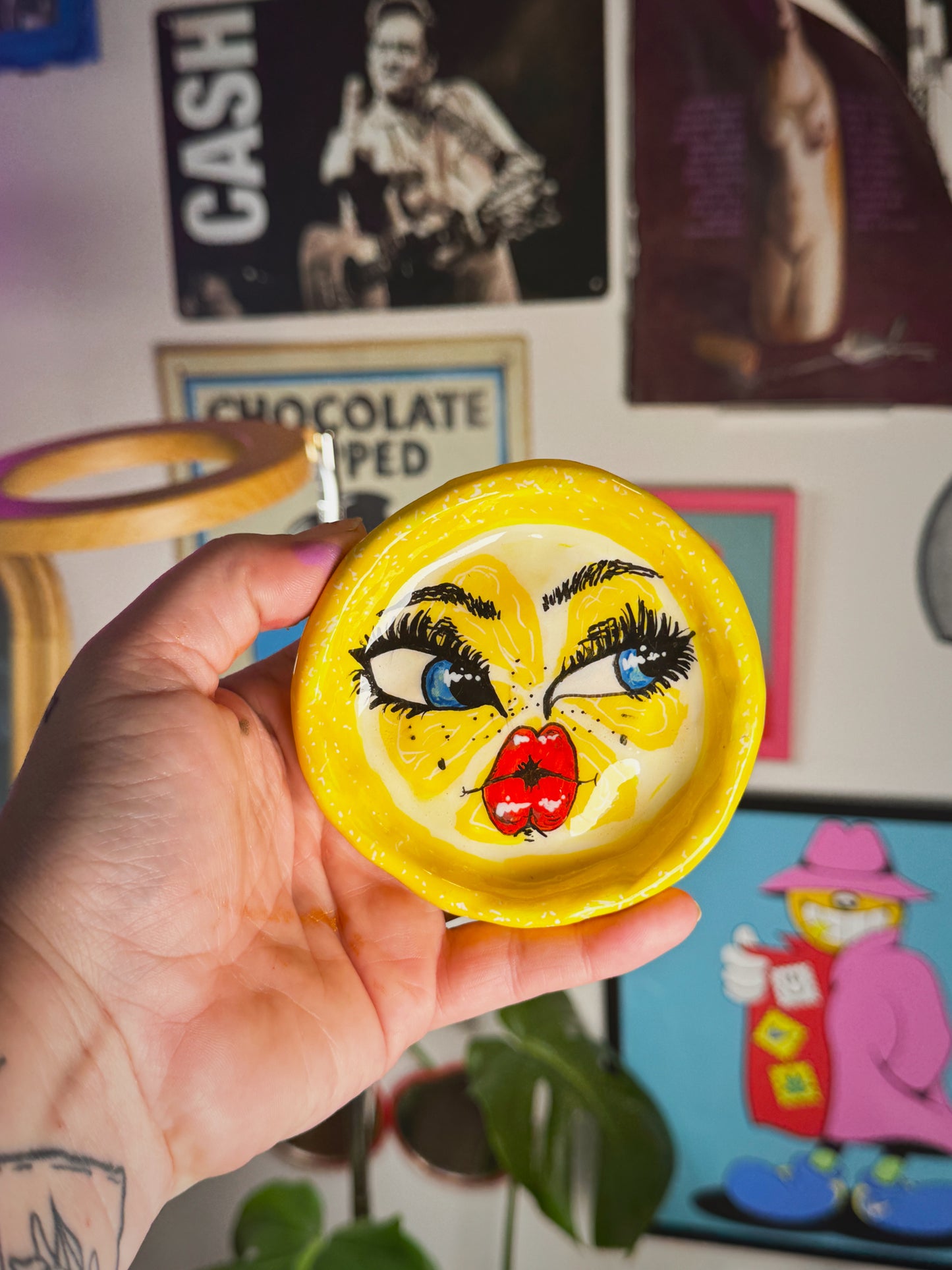 Sour Lemon Face Trinket Dish(3.5-4”) –Handmade Polymer Clay