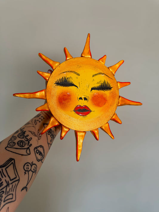 Miss Sunny – Hand-Painted Sun Face Wall Art (11” Textured Canvas)