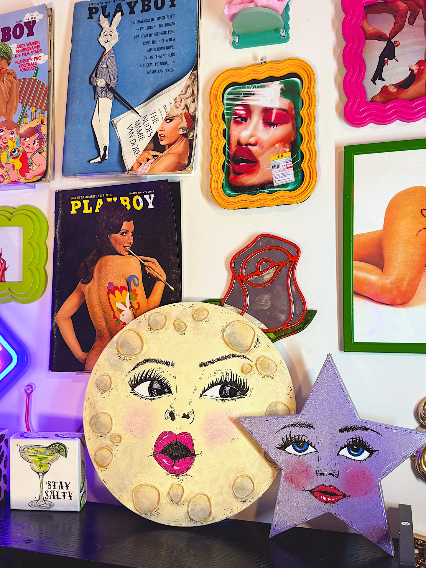 Celestial Star Wall Art – Hand-Painted Star Face Decor— Original 10” Canvas Art