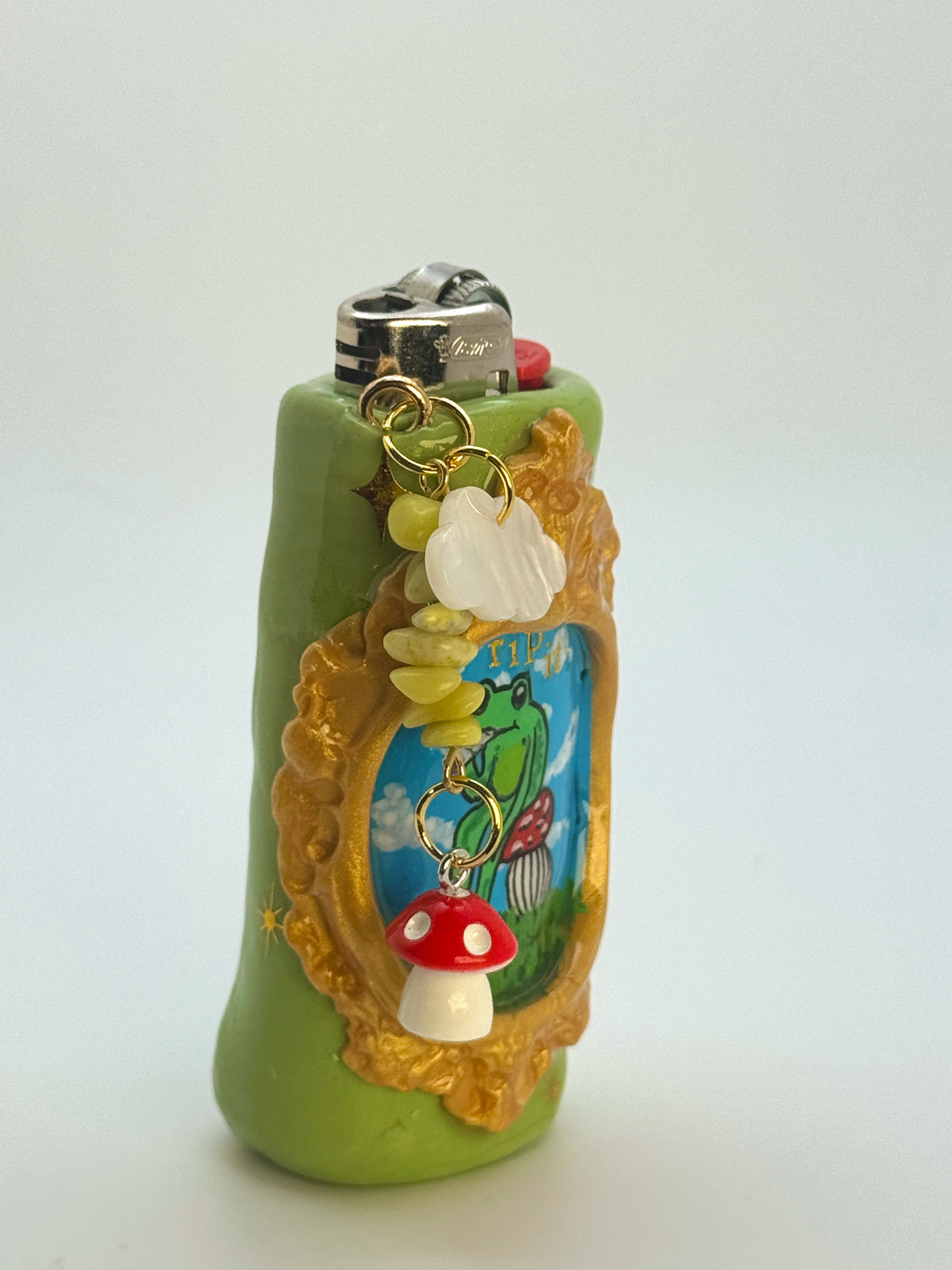 Vintage Frame Rip It Frog Case with charm| Fits Standard Bic | Handmade Polymer Clay Art