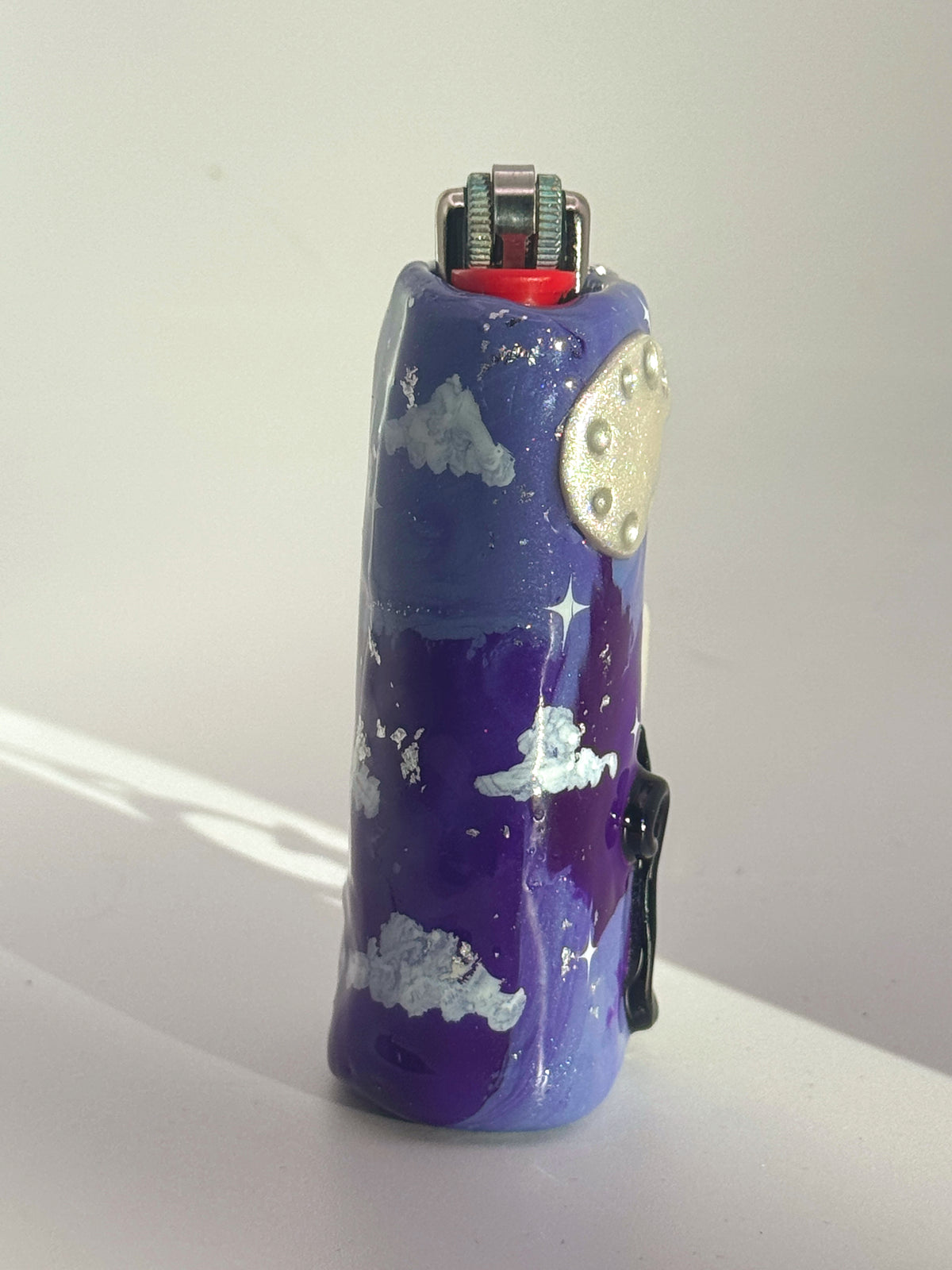 Black Cat Case with charm| Fits Standard Bic | Handmade Polymer Clay Art