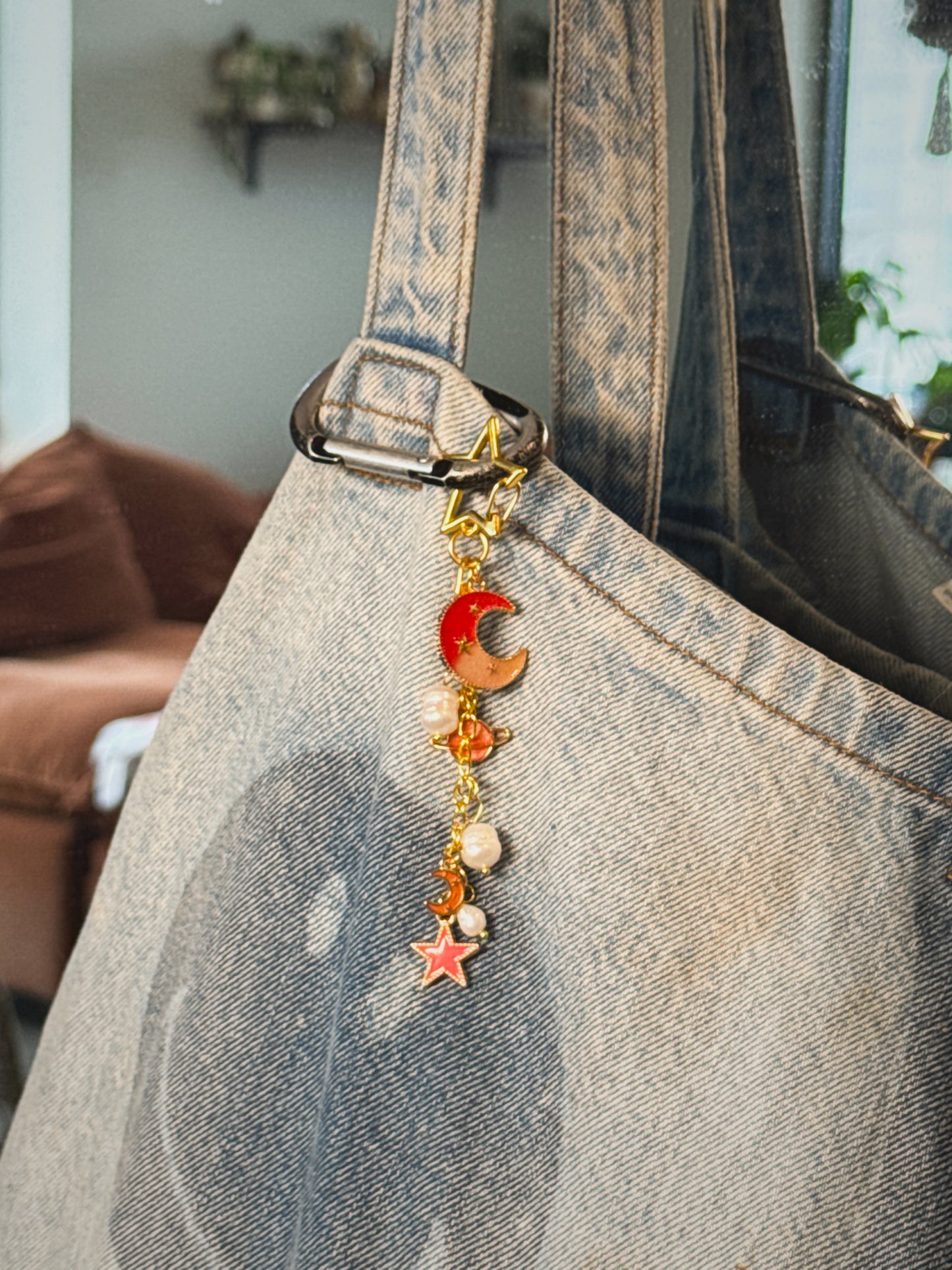 Gold & Pink Celestial Bag Charm | Handmade Key Chain
