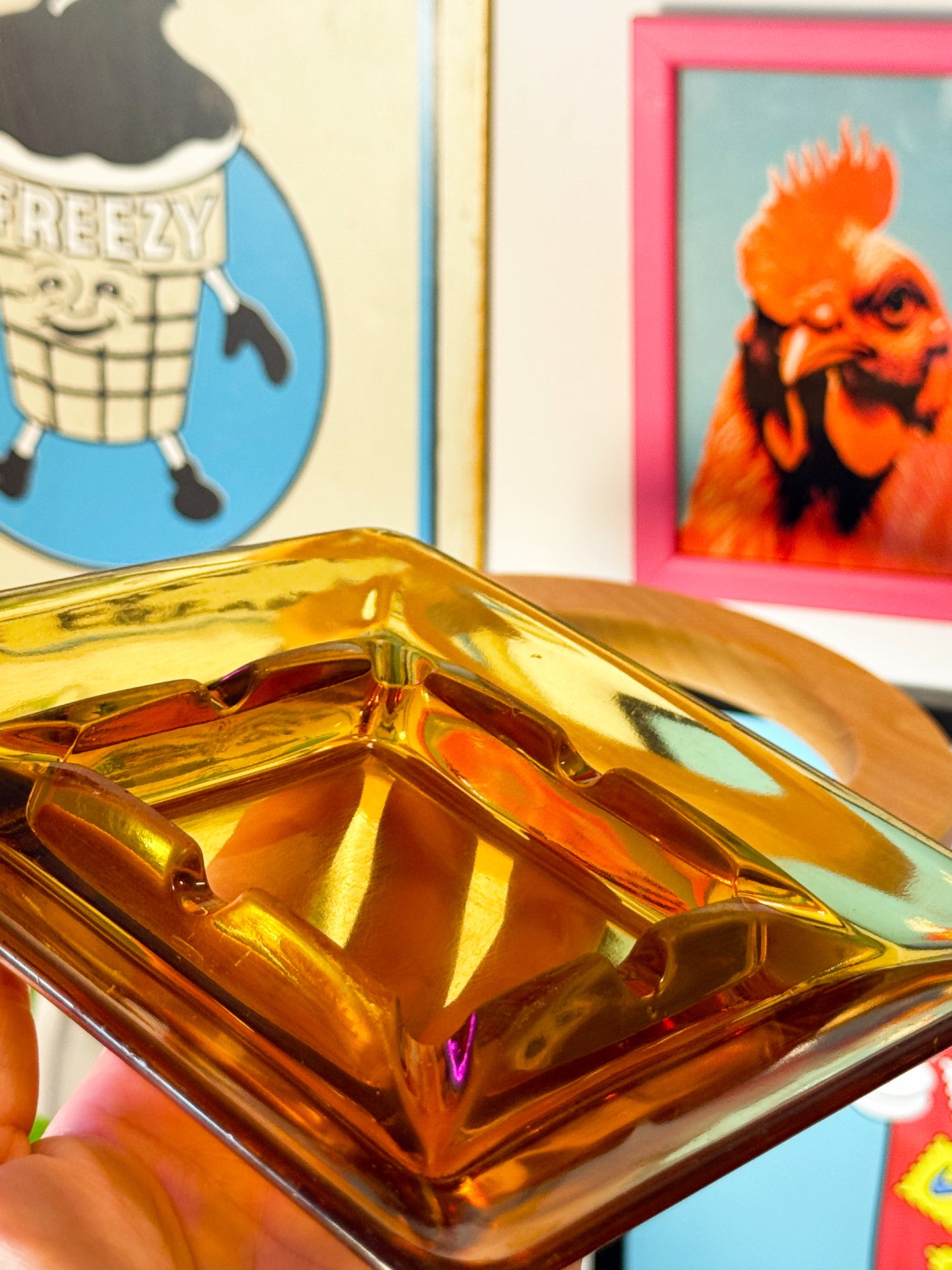 Vintage Amber Glass Ashtray – Mid Century Heavy Glass Catchall