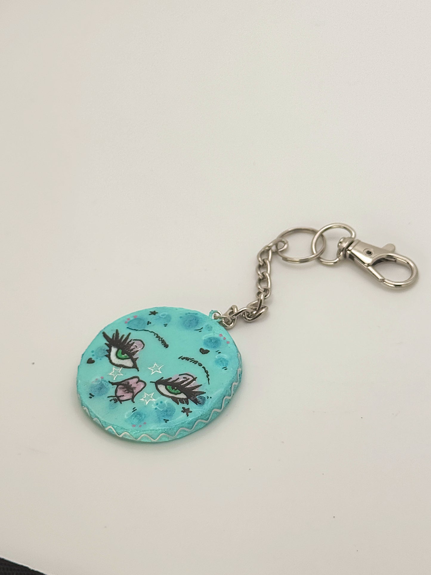 Minty Moon Keychain – Hand-Sculpted Polymer Clay Charm