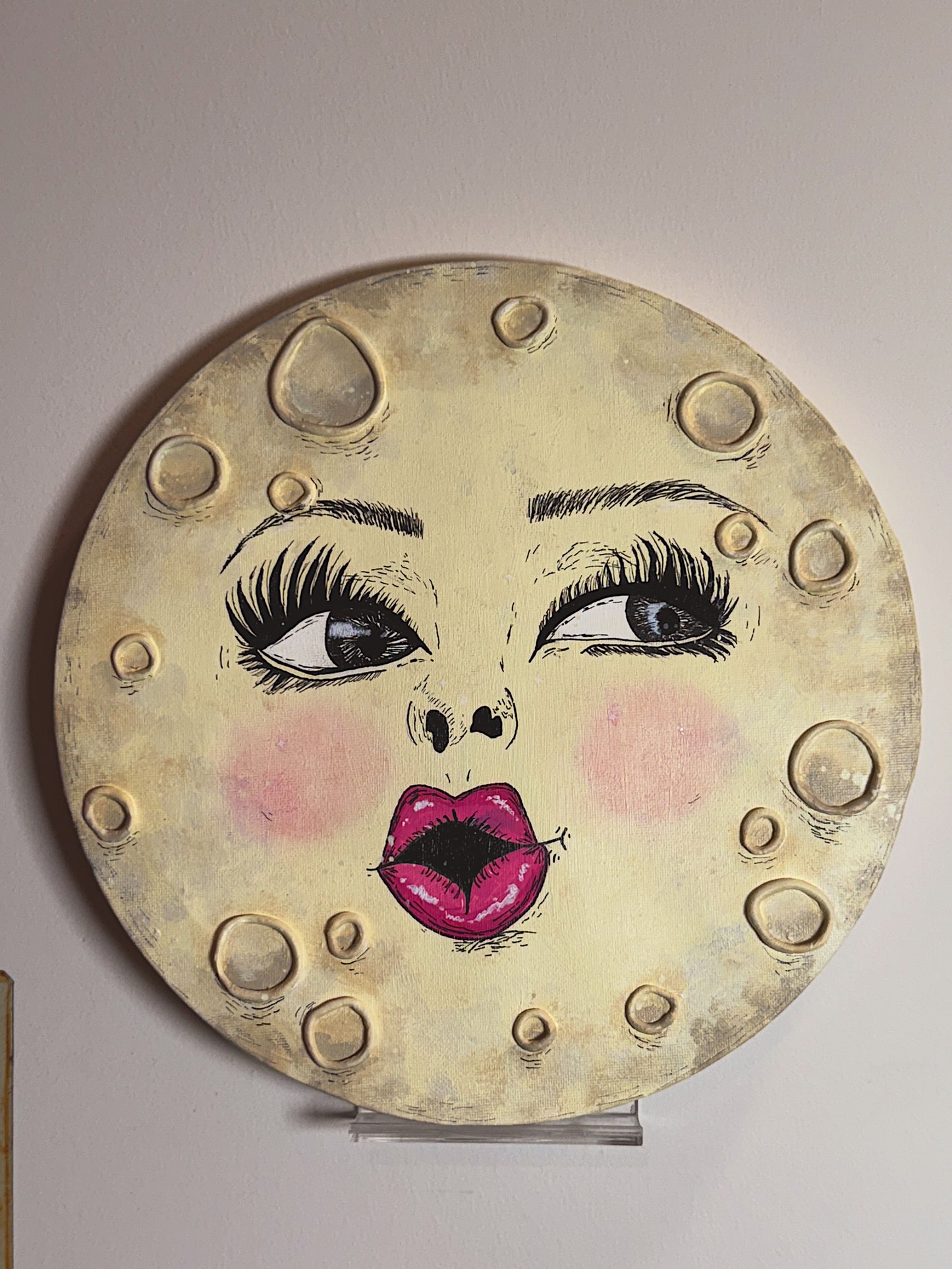 Miss Moon – Hand-Painted Moon Face Wall Art (12” Textured Canvas)