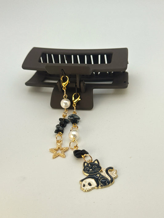 Dark Brown Medium Claw Clip with Handmade Beaded Charms | Removable Charm Clip | 3.1”