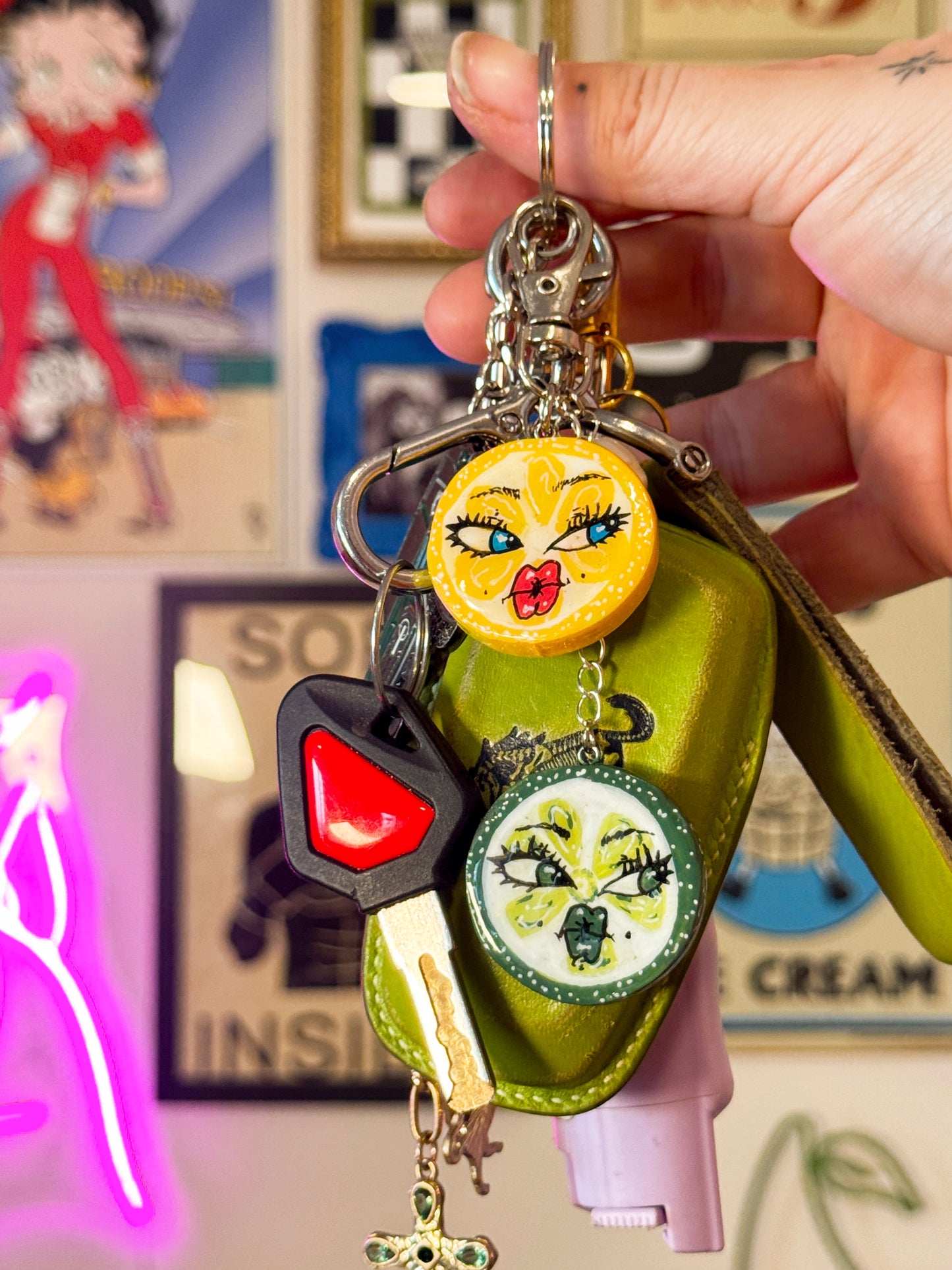 Sassy Lemon & Lime Keychain – Handmade Polymer Clay Bag Charm