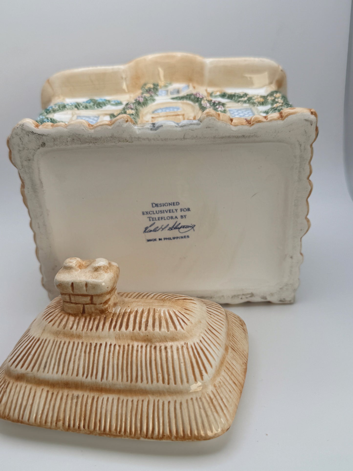 Vintage Teleflora Cottage House Ceramic Jar – Whimsical Cookie & Trinket Storage