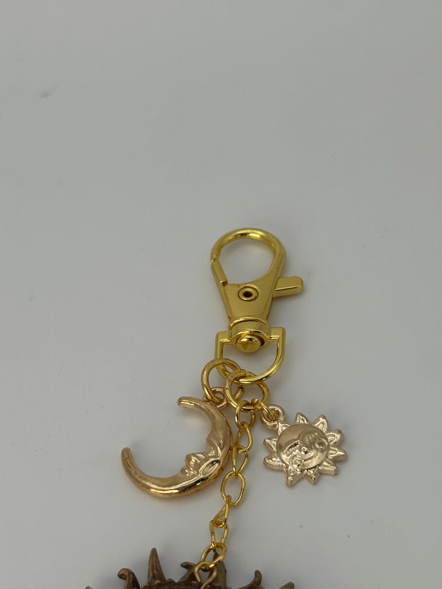 Handmade Celestial Sun & Moon Keychain – Vintage Style Gold Bag Charm