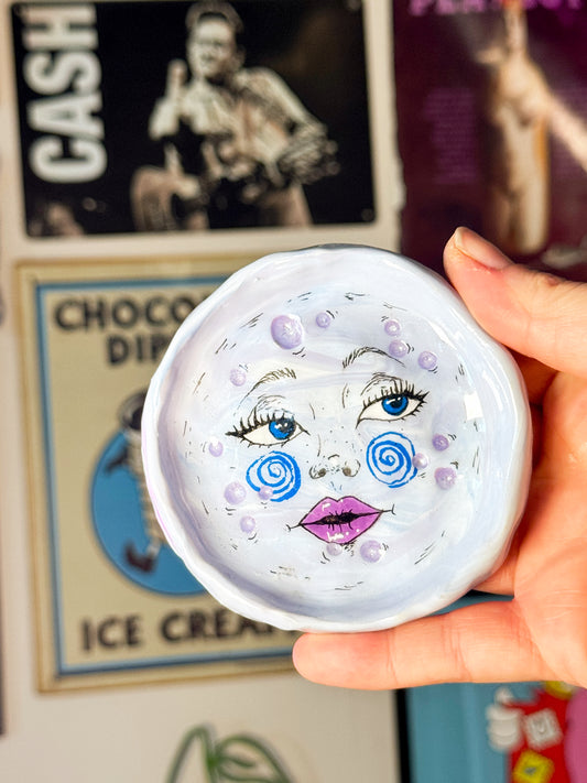 Handmade Moon Face Ring Dish – 3.5” Polymer Clay Celestial Trinket Dish