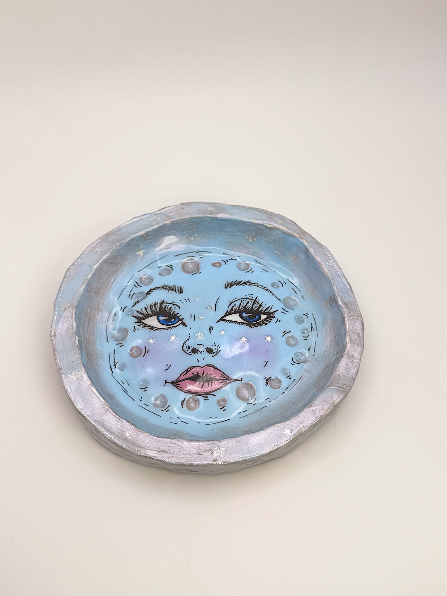 Blue Moon Trinket Dish – Hand-Painted Celestial Jewelry Dish (5”)