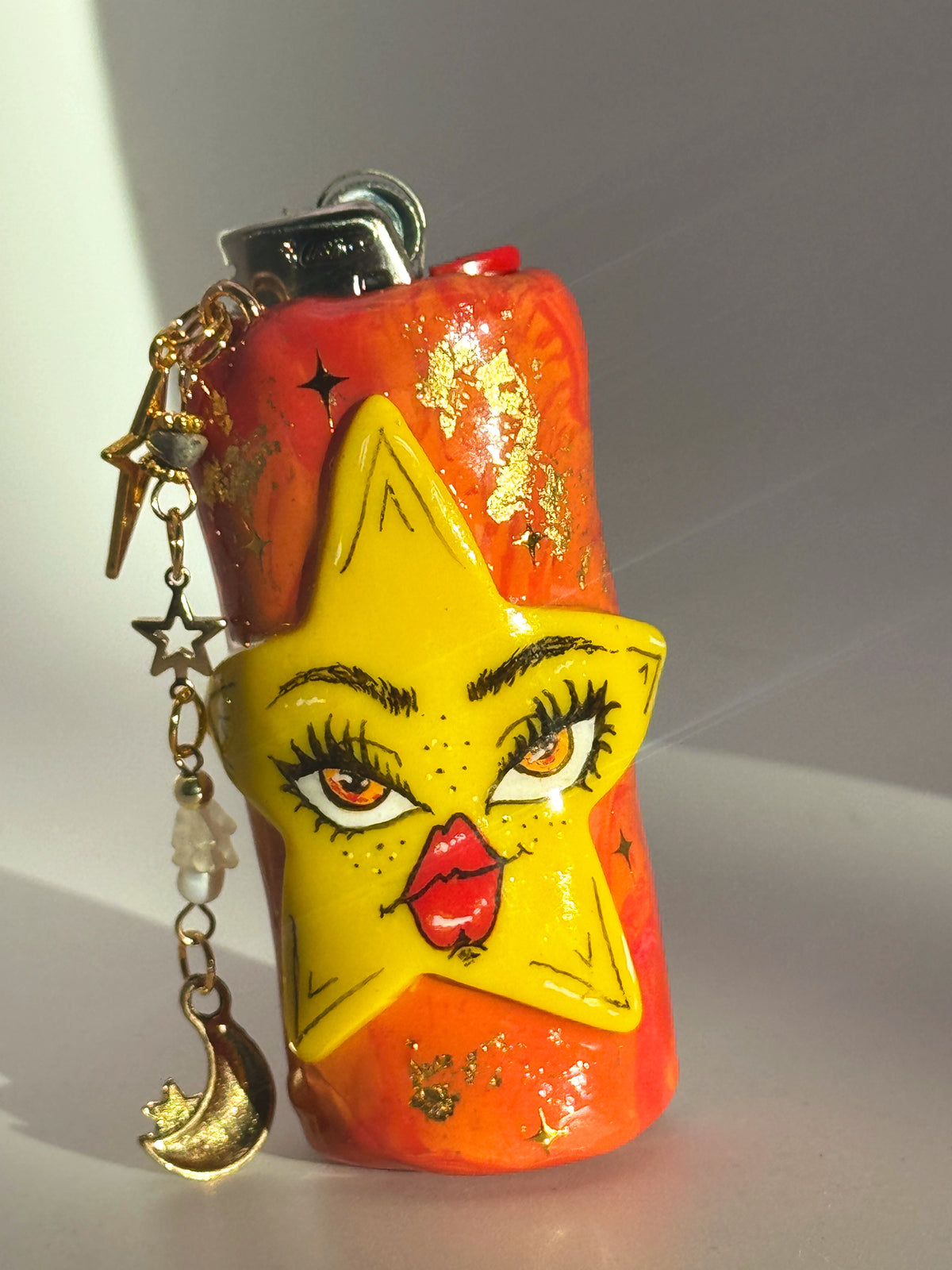 Sunset Star Case with charm| Fits Standard Bic | Handmade Polymer Clay Art