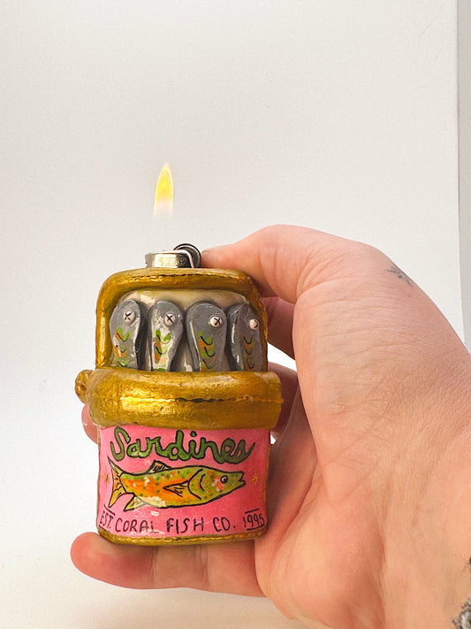 Handmade Sardine Can Lighter Case– Funky Polymer Clay Sculpture