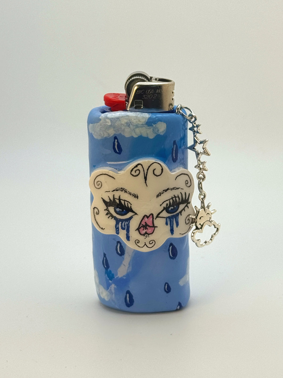 Sad Girl Cloud Case with charm| Fits Standard Bic | Handmade Polymer Clay Art