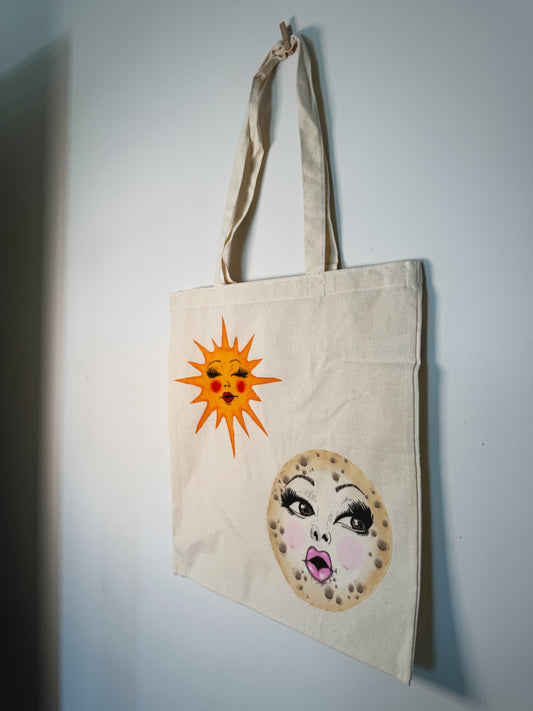 Celestial Hand-Pressed Tote Bag | 15x16 Natural Cotton