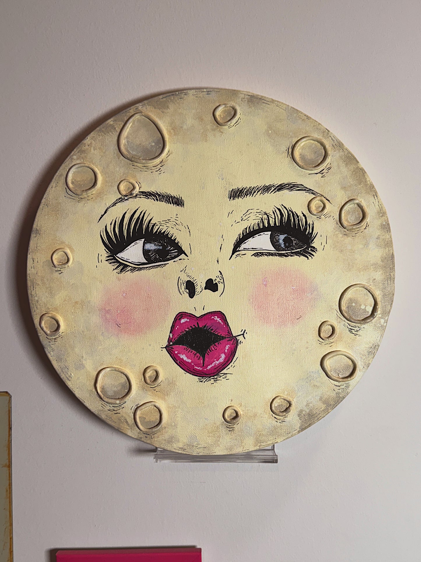 Miss Moon – Hand-Painted Moon Face Wall Art (12” Textured Canvas)