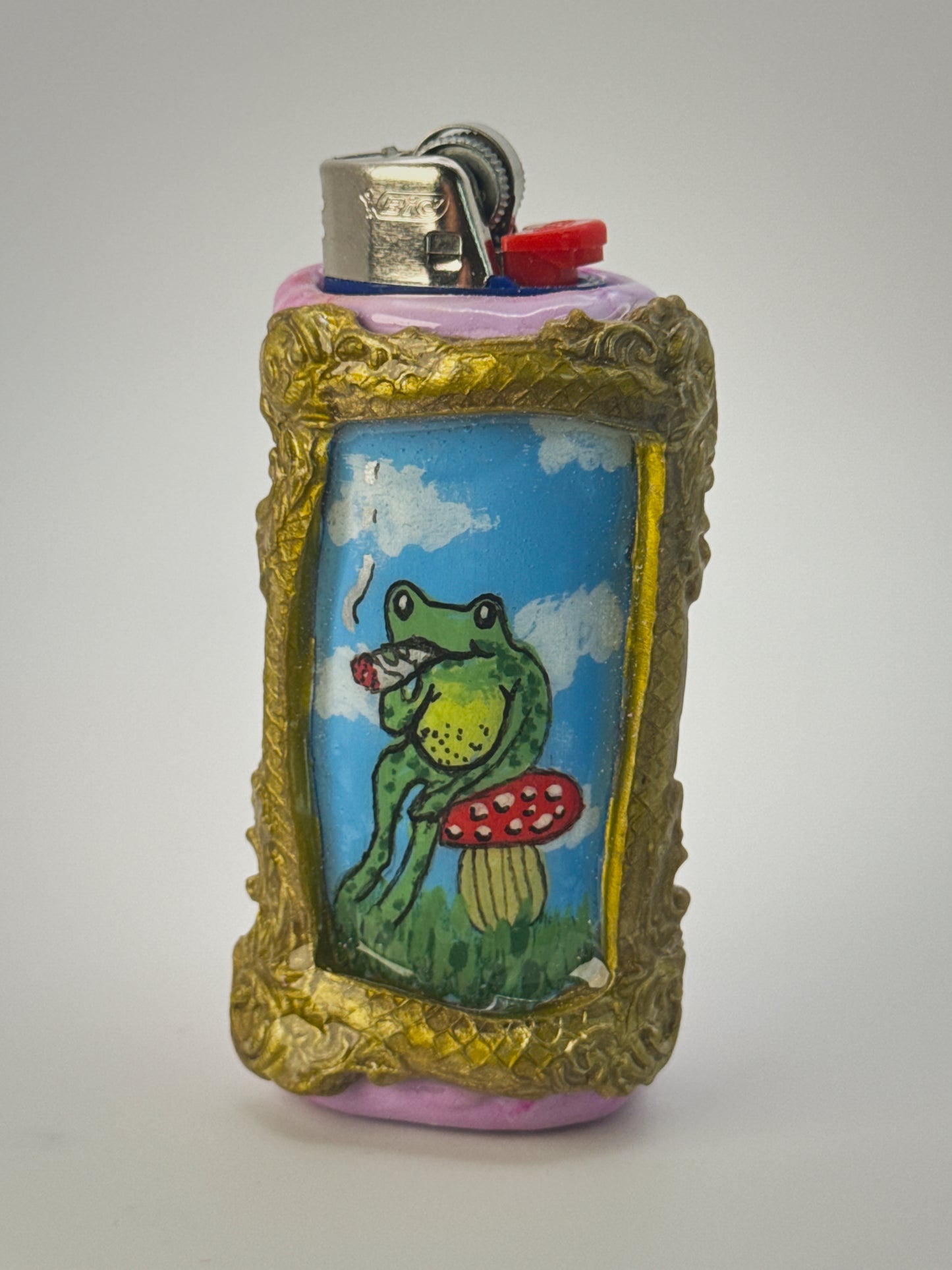 Vintage Frame Rip It Frog Lighter Case| Fits Standard Bic | Handmade Polymer Clay Art