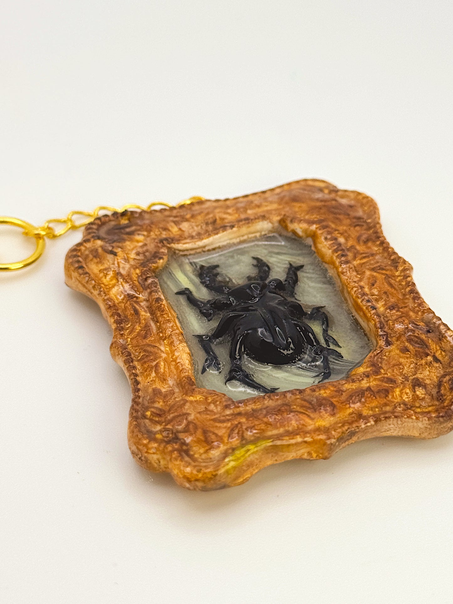 Vintage Beetle Frame Keychain – Sculpted Mini Art Relic