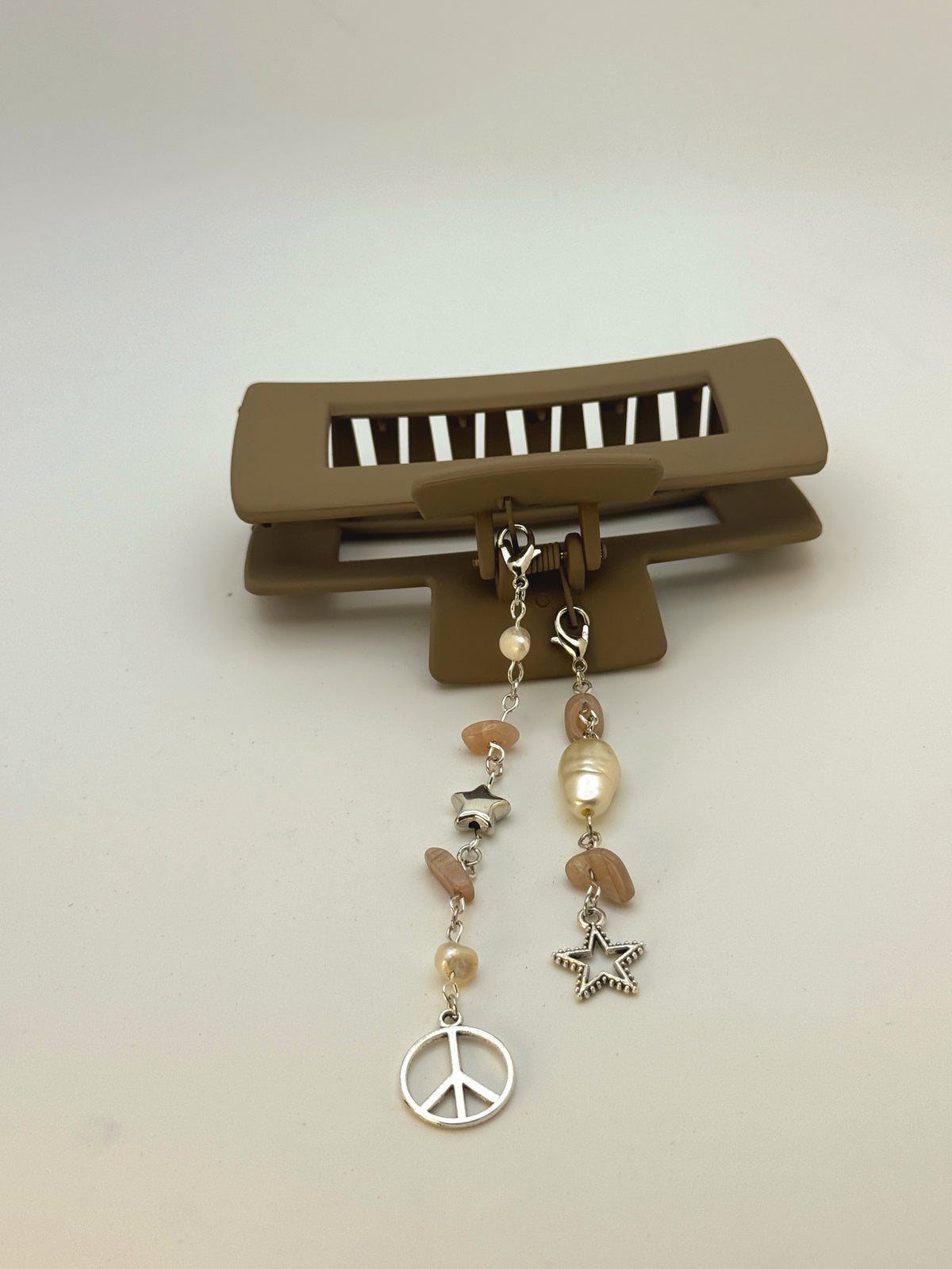 Brown Large Claw Clip with Handmade Beaded Charms | Removable Charm Clip | 4.1”