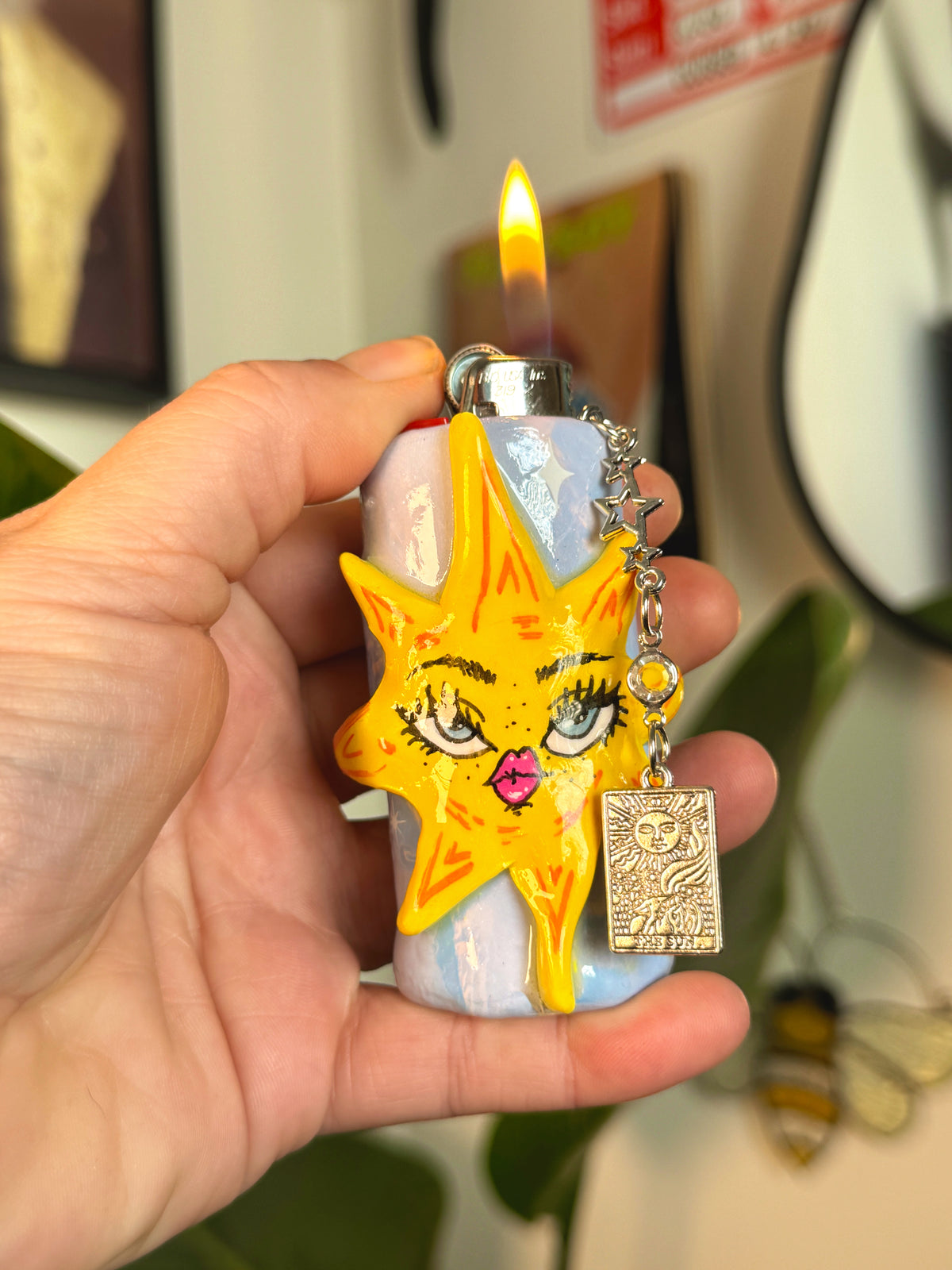 Celestial Sun Case with charm| Fits Standard Bic | Handmade Polymer Clay Art