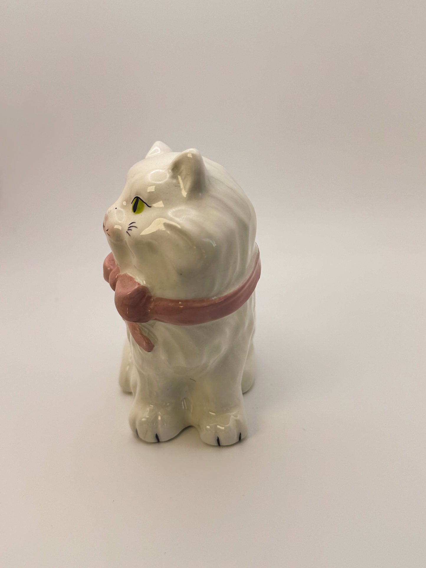 Ceramic Cat Match Holder with Strike Plate – Pink Bow