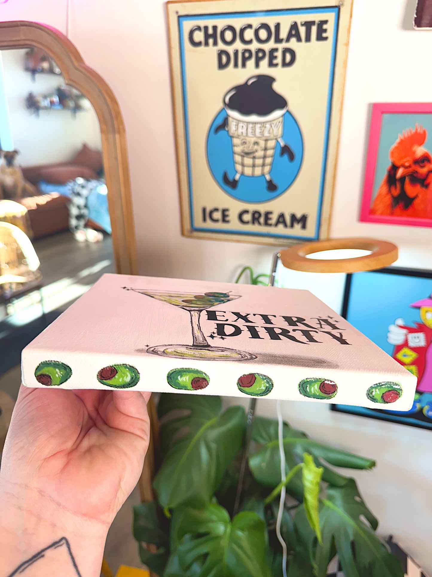 “Extra Dirty” Martini Canvas – 8x8 Hand-Painted Art with Resin Glossy Olives