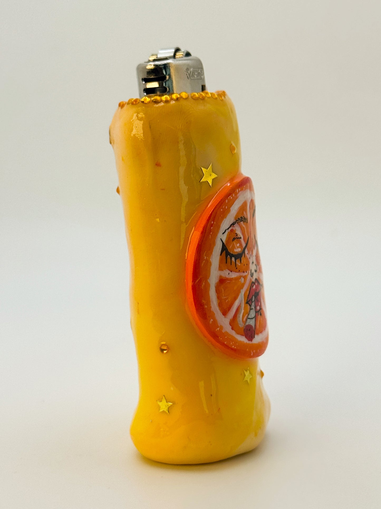 Smoking Orange Lighter Case| Fits Standard Bic | Handmade Polymer Clay Art
