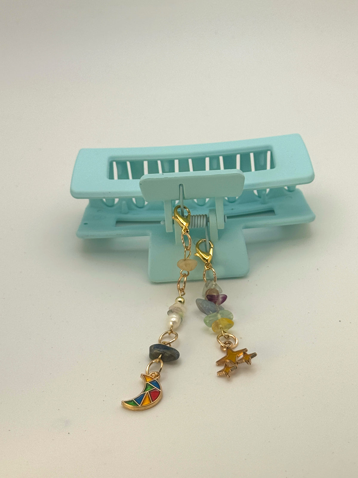 Light Blue Medium Claw Clip with Handmade Beaded Charms | Removable Charm Clip | 3.1”