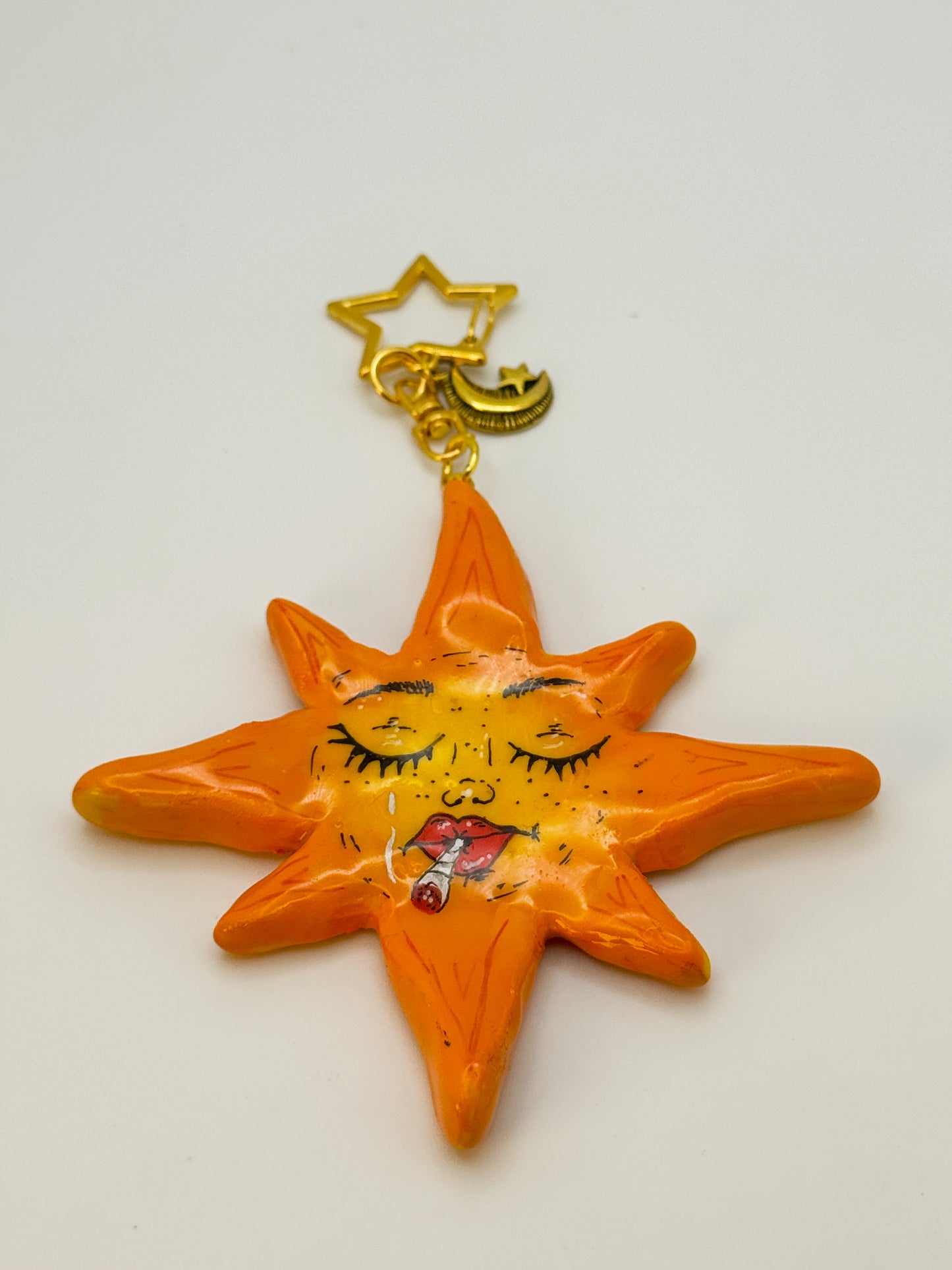 Smoking Sun Keychain – Handmade Polymer Clay Bag Charm
