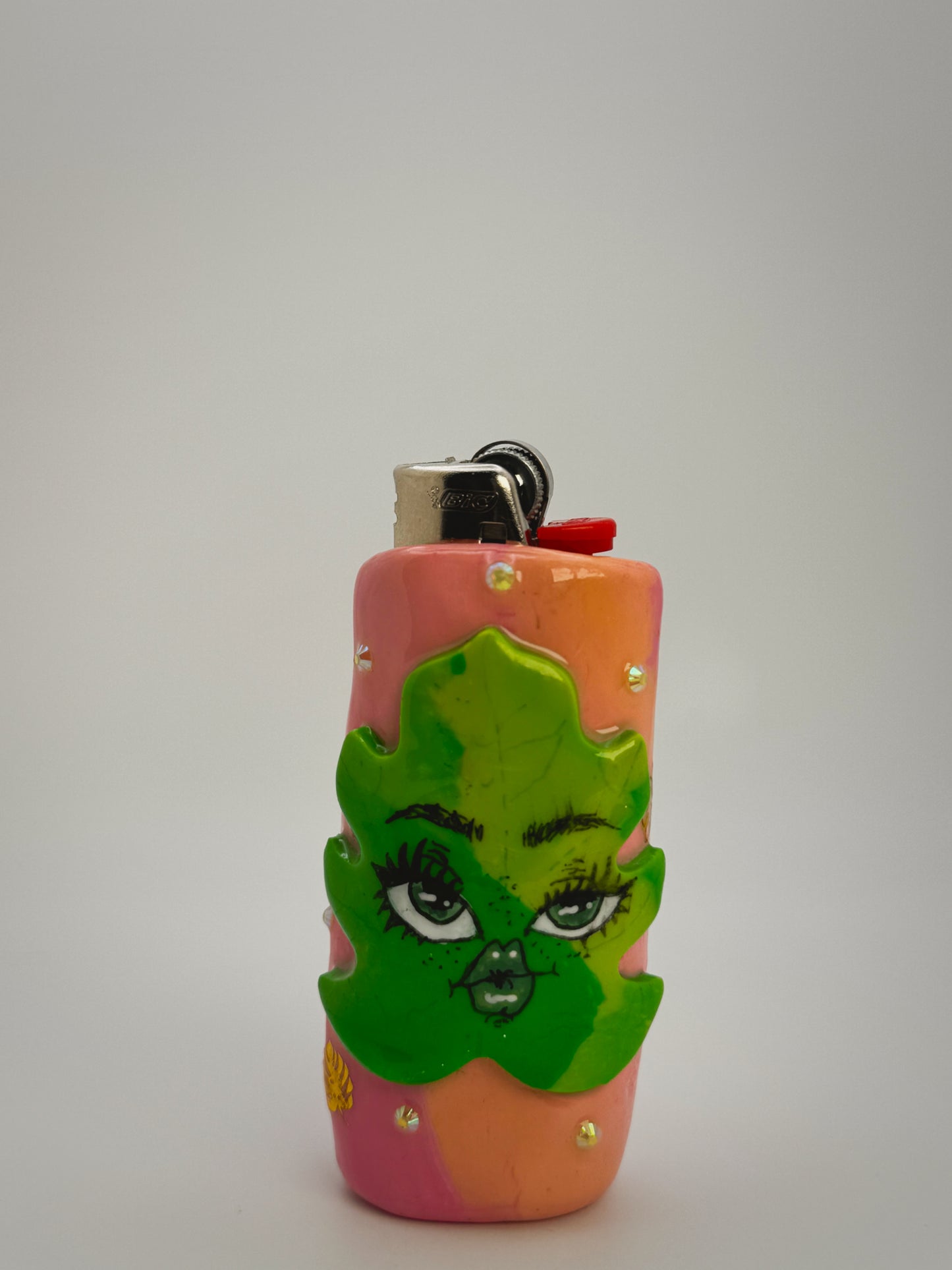 Miss Monstera Girl Lighter Case| Fits Standard Bic | Handmade Polymer Clay Art
