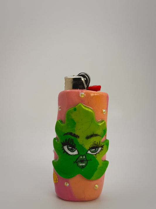 Miss Monstera Girl Lighter Case| Fits Standard Bic | Handmade Polymer Clay Art