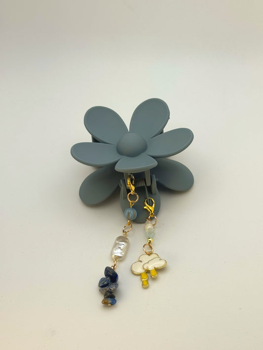 Sage Green Flower Medium Claw Clip with Handmade Beaded Charms | Removable Charm Clip | 3.1”