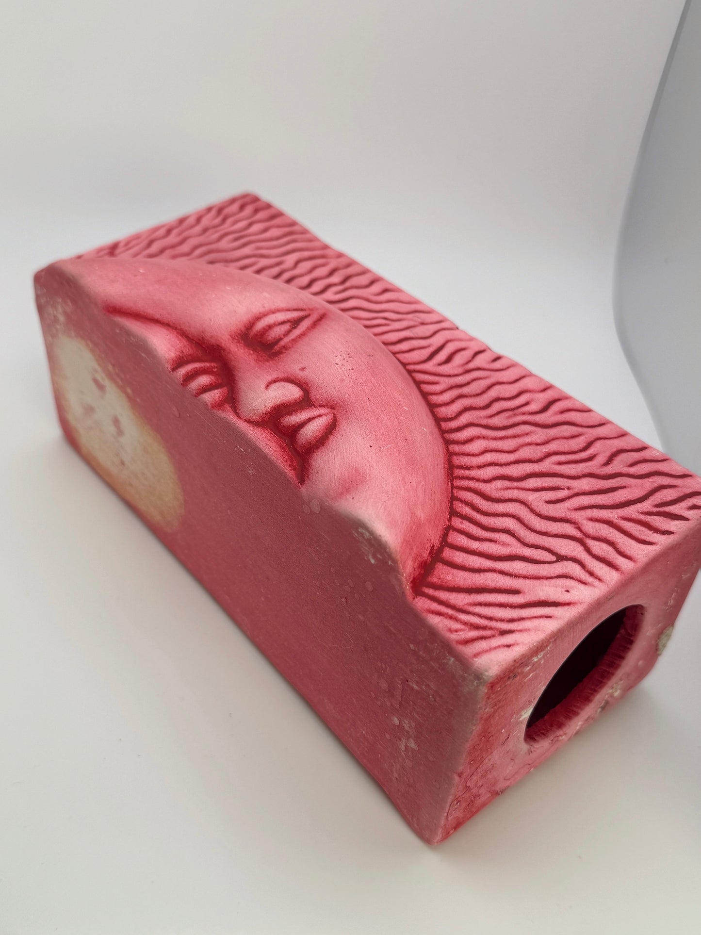 Vintage Pink Ceramic Sun & Moon Sculptural Bookends / Candle Holders (Set of 2)