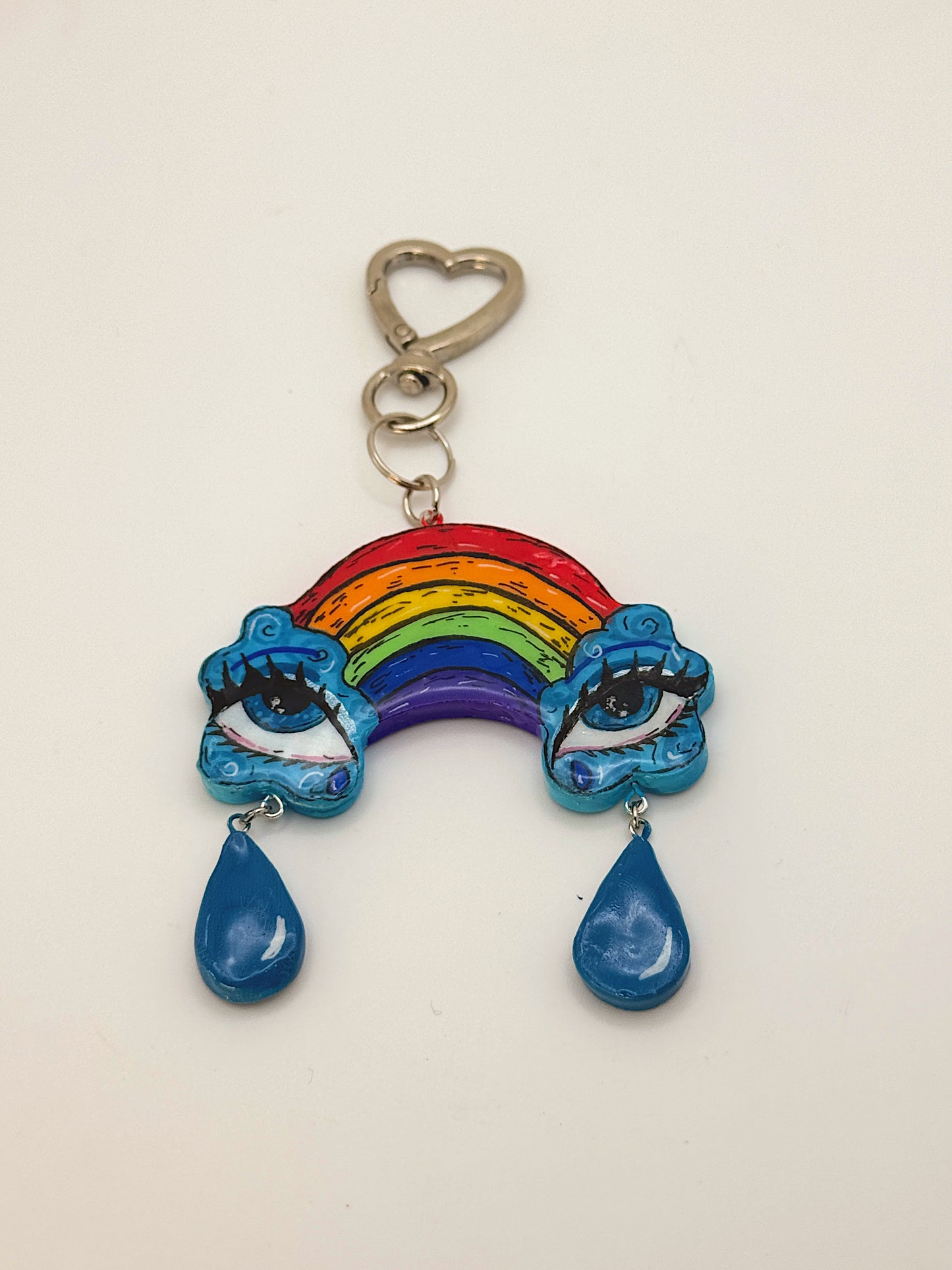 Crying Rainbow Keychain – Hand-Sculpted Polymer Clay Charm