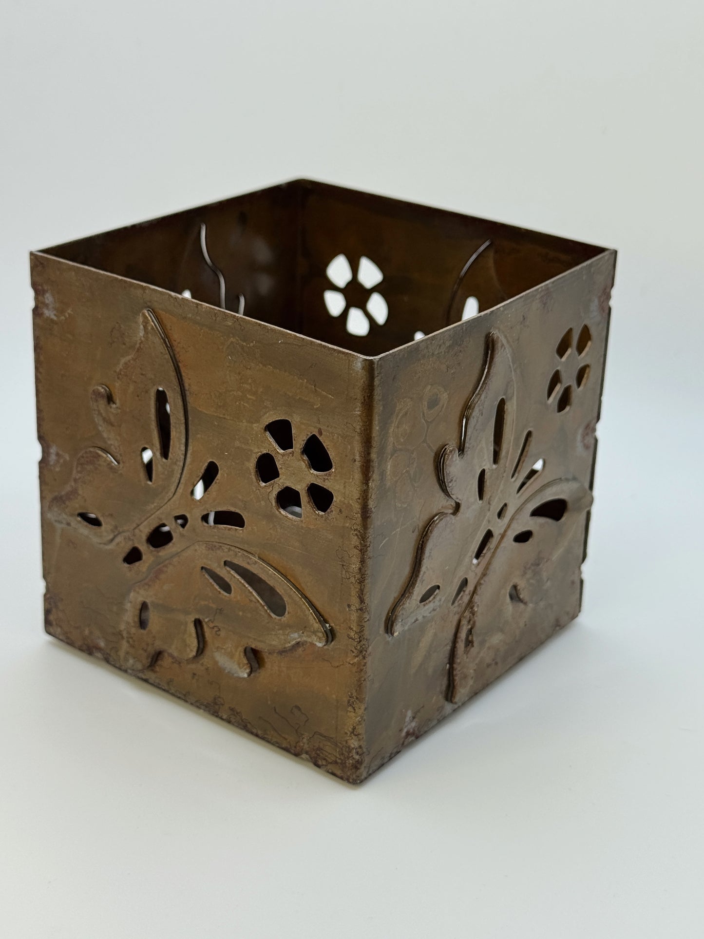 Vintage Brass Butterfly Votive Candle Holder | Pierced Metal | 3.5” Square