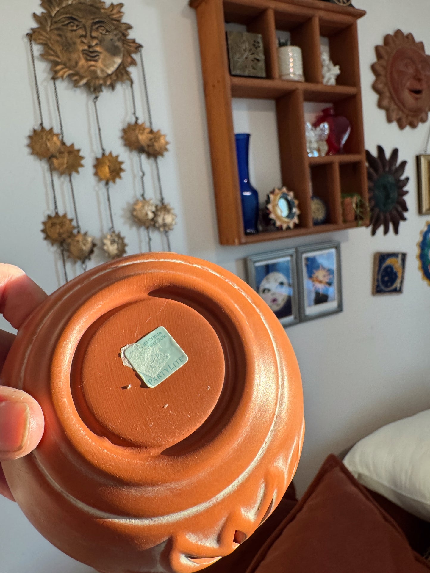 PartyLite Celestial Sun Tealight Holder – Vintage Terracotta Sun Face Candle Warmer