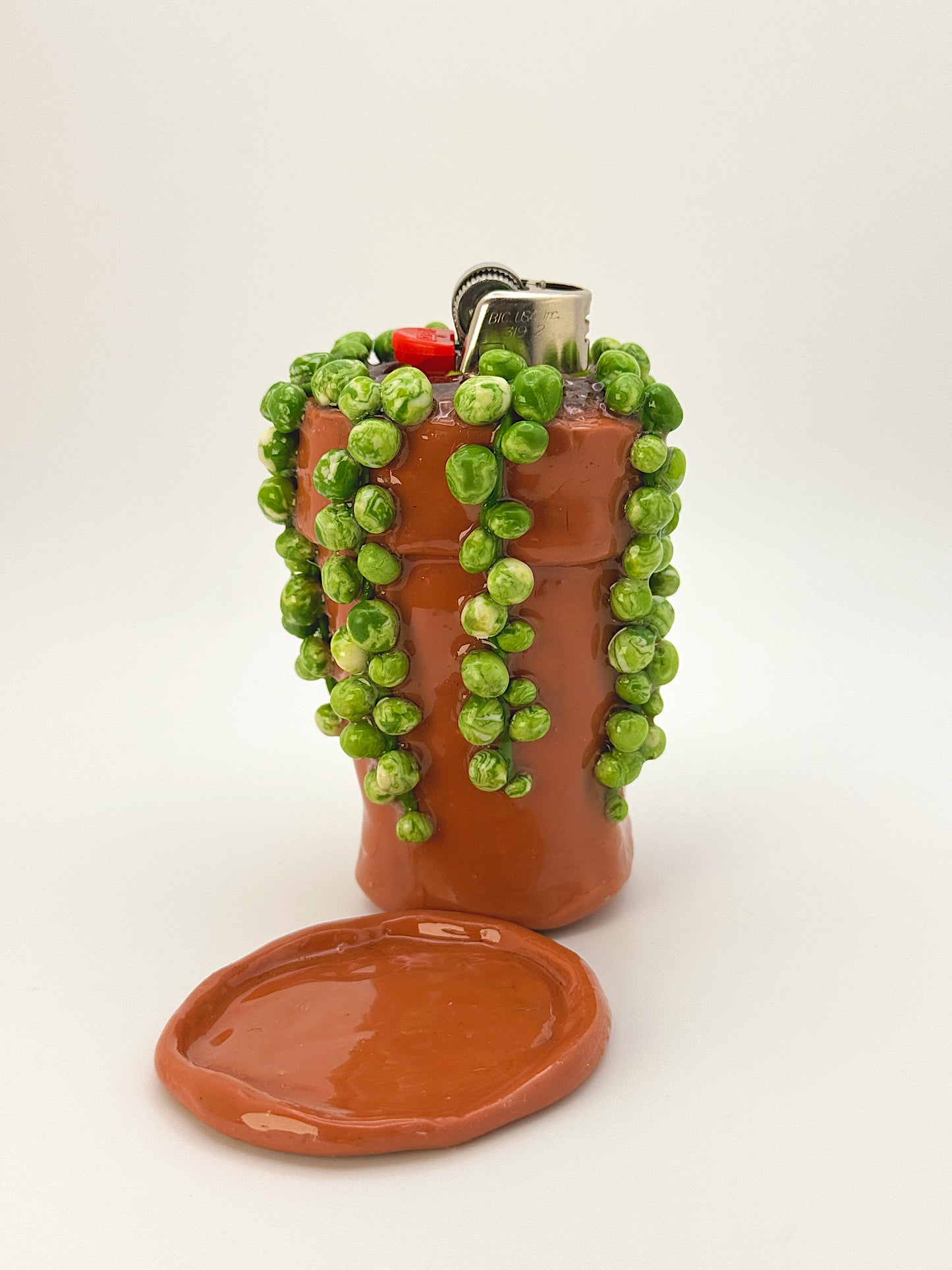 String of Pearls Lighter Case with Drip Dish – Handmade Polymer Clay