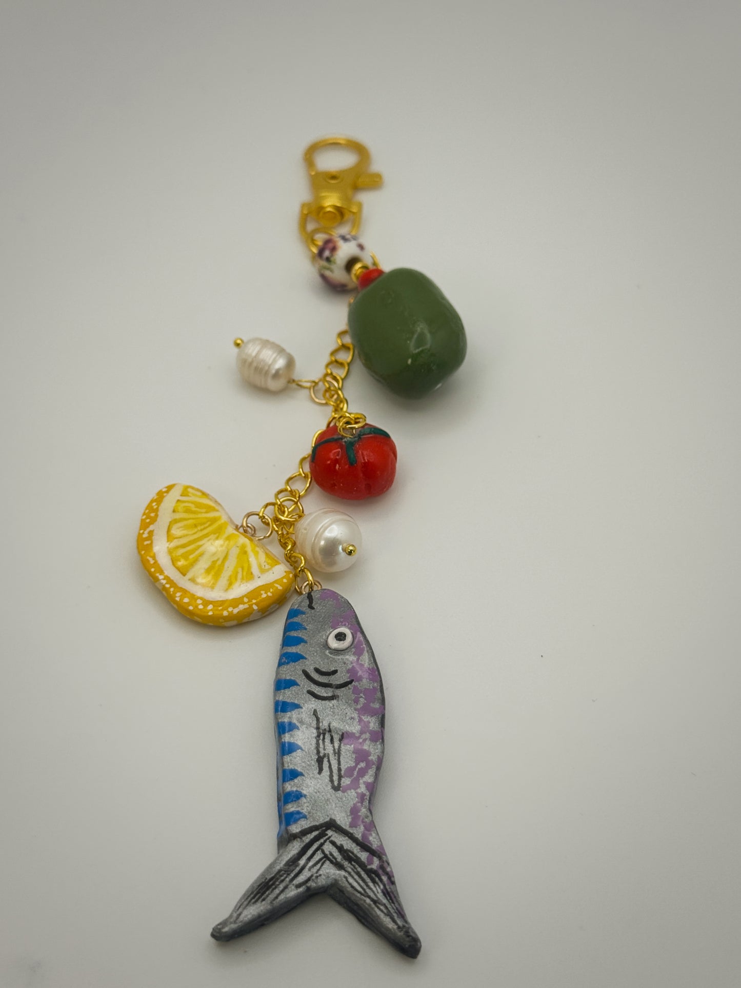 Mediterranean Keychain – Handmade Polymer Clay Bag Charm