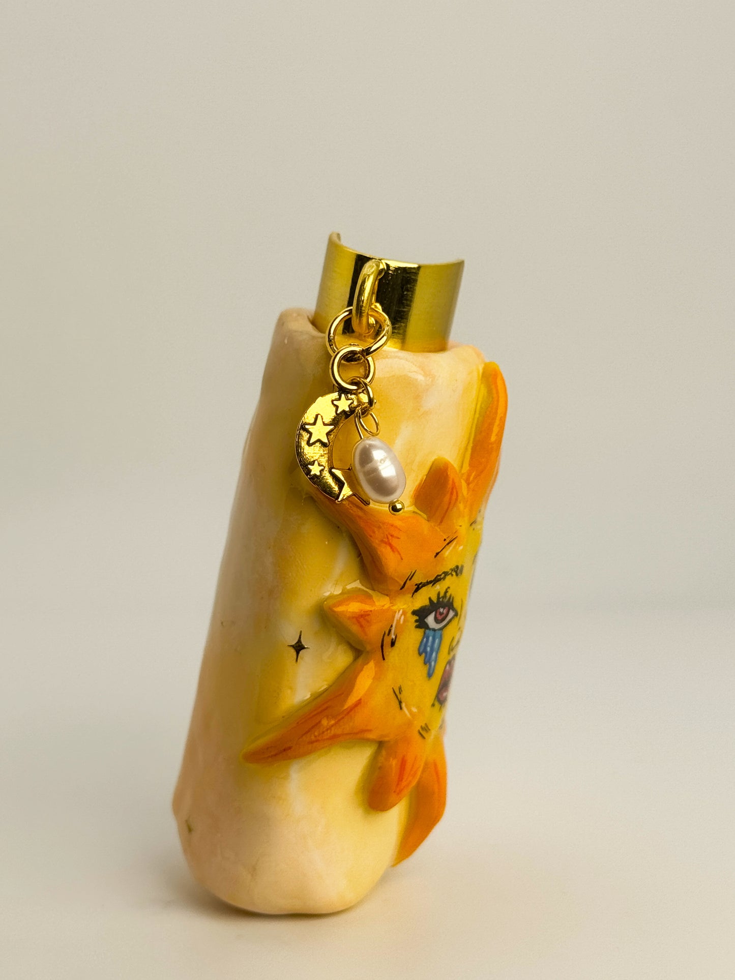Sad Girl Sun Lighter Case w/ Charm | Fits Standard Bic | Handmade Polymer Clay Art