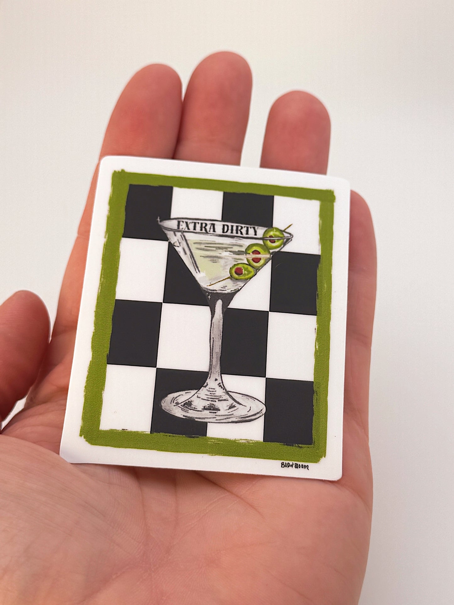 Olive Martini Sticker – Checkerboard Cocktail Art Vinyl Sticker
