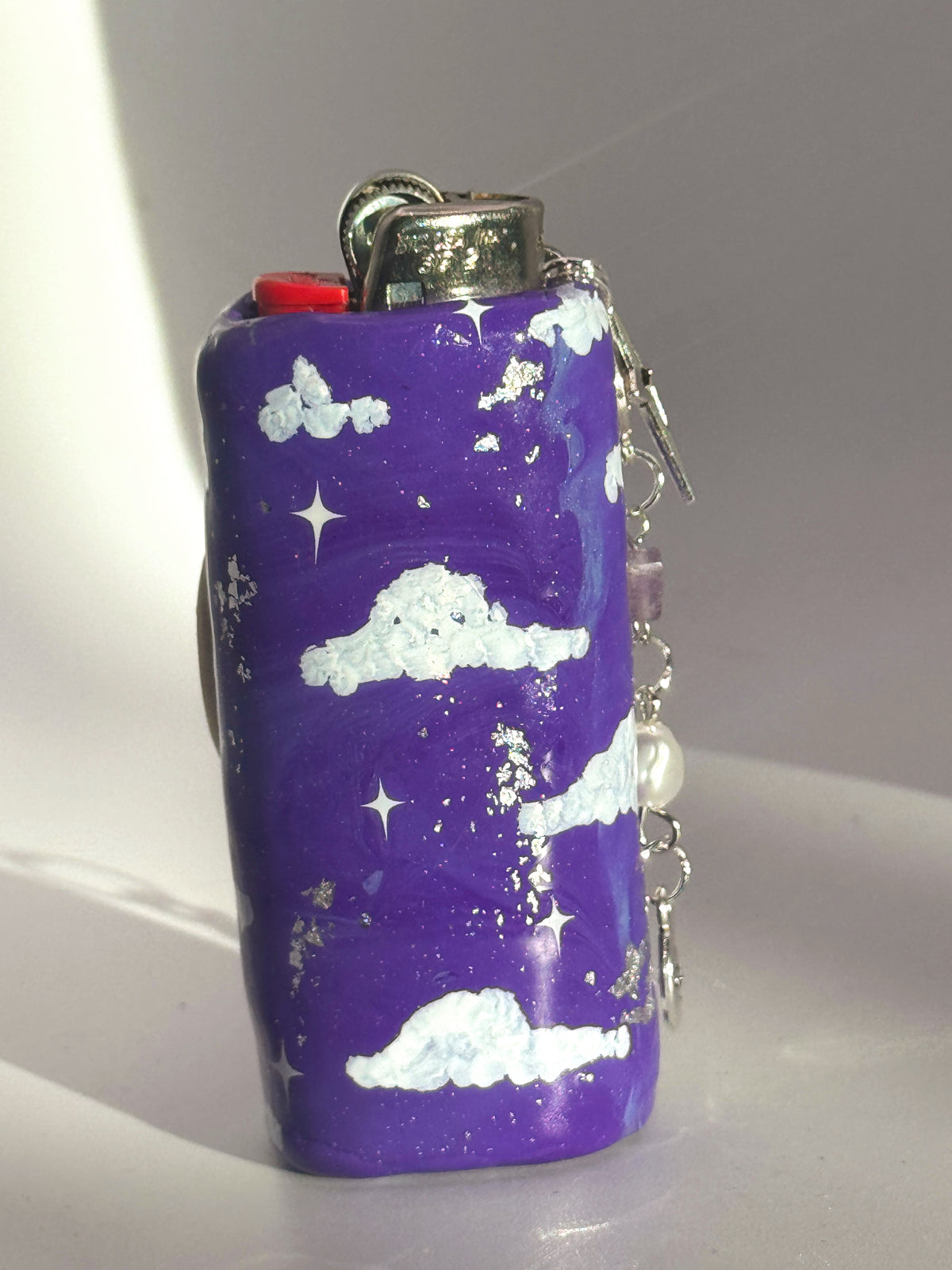 Whimsical Moon Case with charm| Fits Standard Bic | Handmade Polymer Clay Art