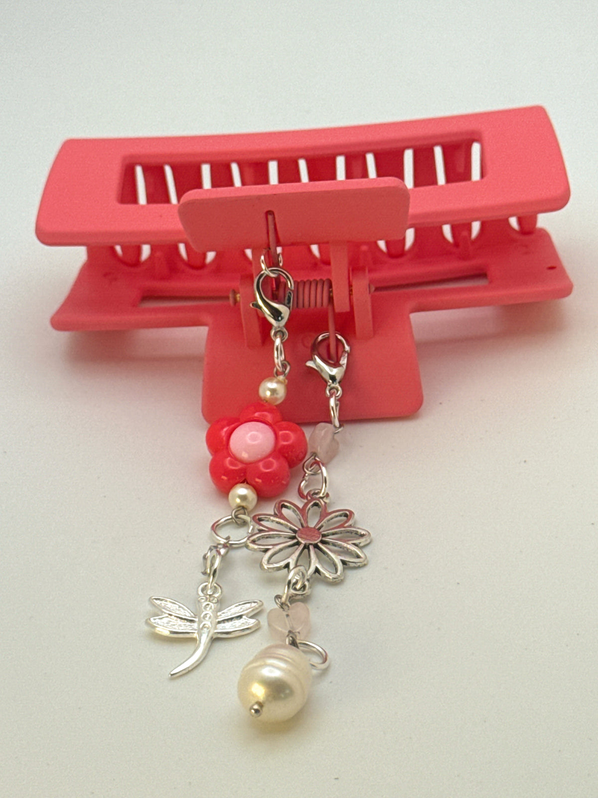 Pink Medium Claw Clip with Handmade Beaded Charms | Removable Charm Clip | 3.1”