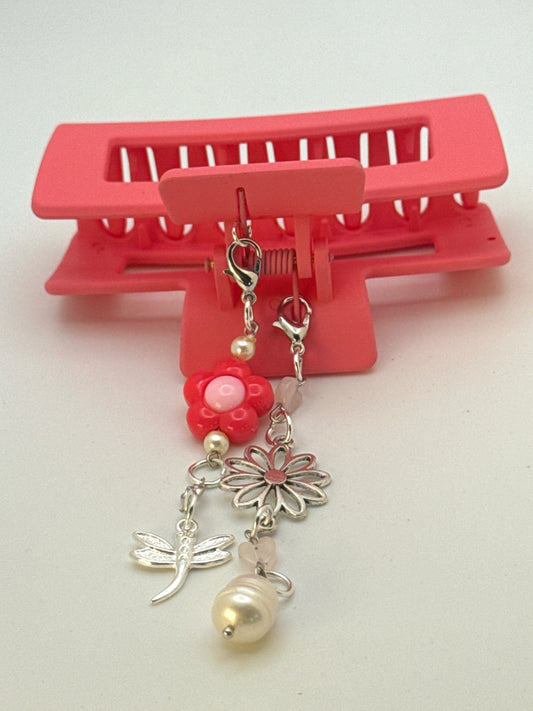 Pink Medium Claw Clip with Handmade Beaded Charms | Removable Charm Clip | 3.1”