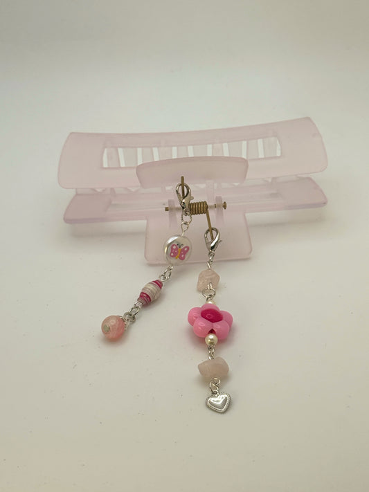 Clear Large Claw Clip with Handmade Beaded Charms | Removable Charm Clip | 4.1”