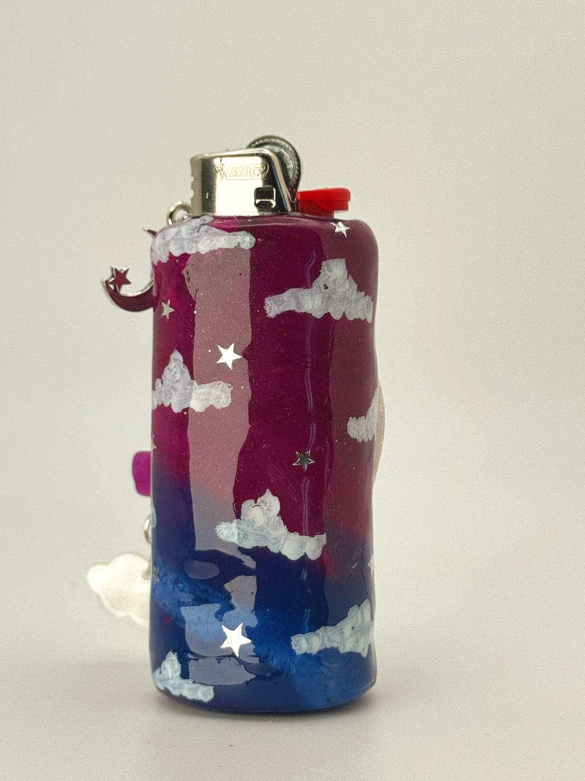 Galactic Haze Moon Lighter Case with charm| Fits Standard Bic | Handmade Polymer Clay Art