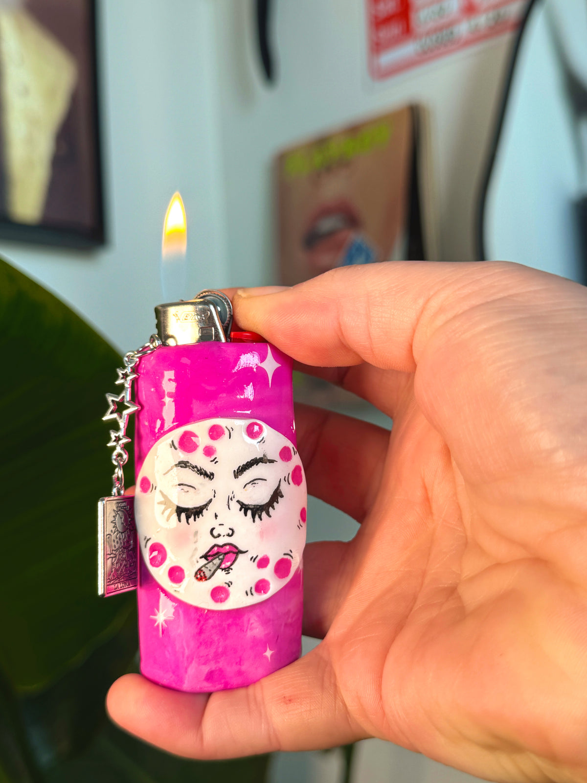 Smoking Moon Case with charm| Fits Standard Bic | Handmade Polymer Clay Art