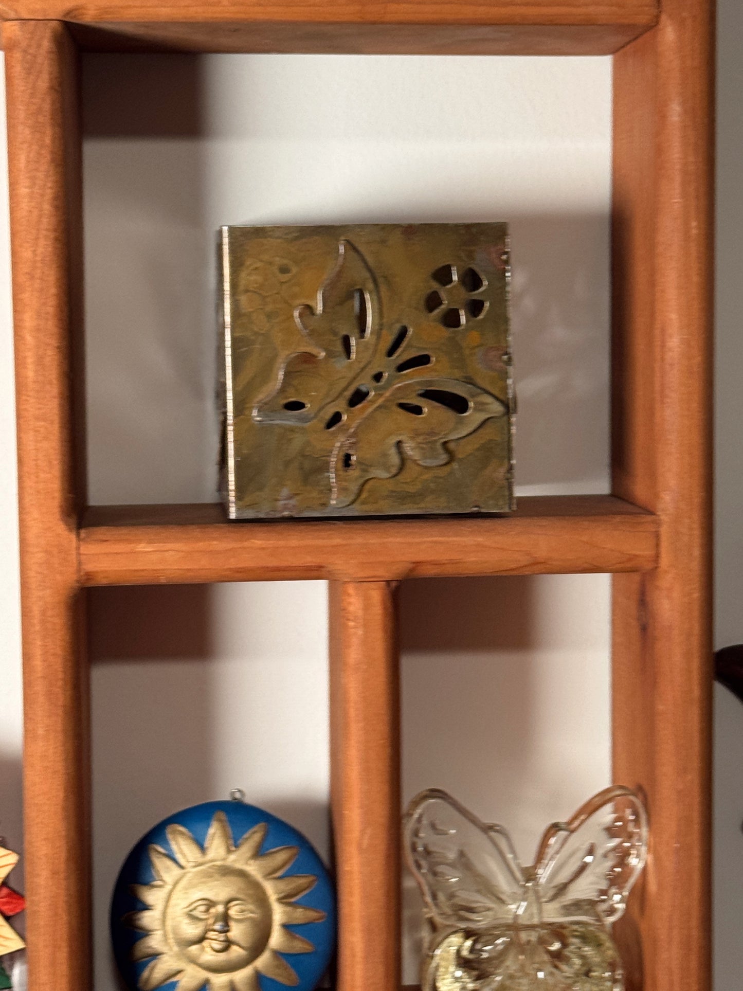 Vintage Brass Butterfly Votive Candle Holder | Pierced Metal | 3.5” Square